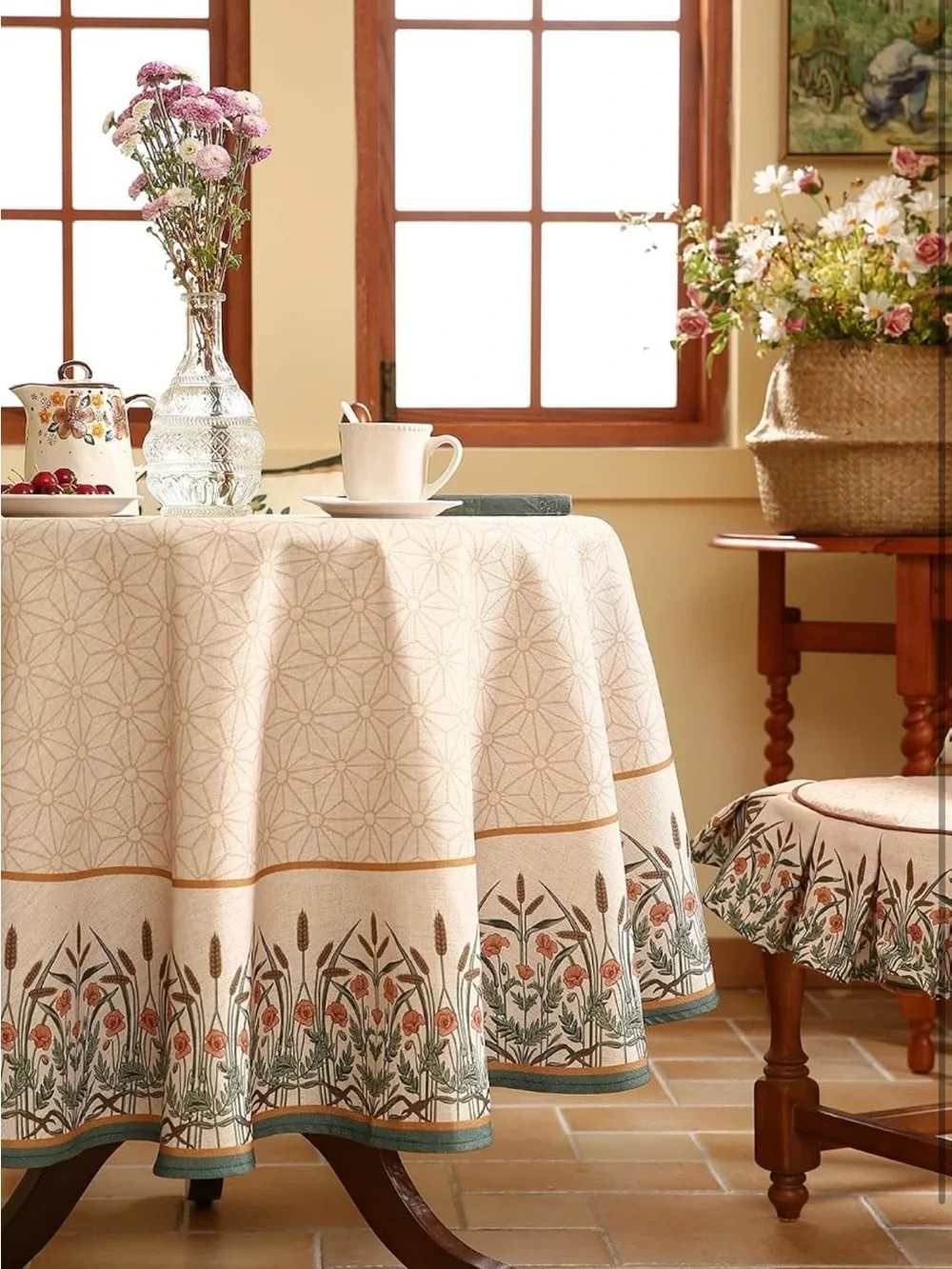 NEW patdrea Vintage French Linen Tablecloth, 55